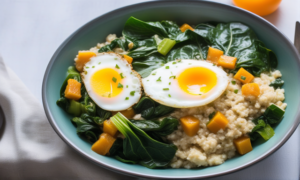 Low-Calorie Savory Oatmeal with Cheddar, Collards & Eggs