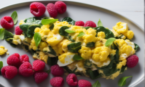 Heart-Healthy Spinach & Egg Scramble with Raspberry Bliss